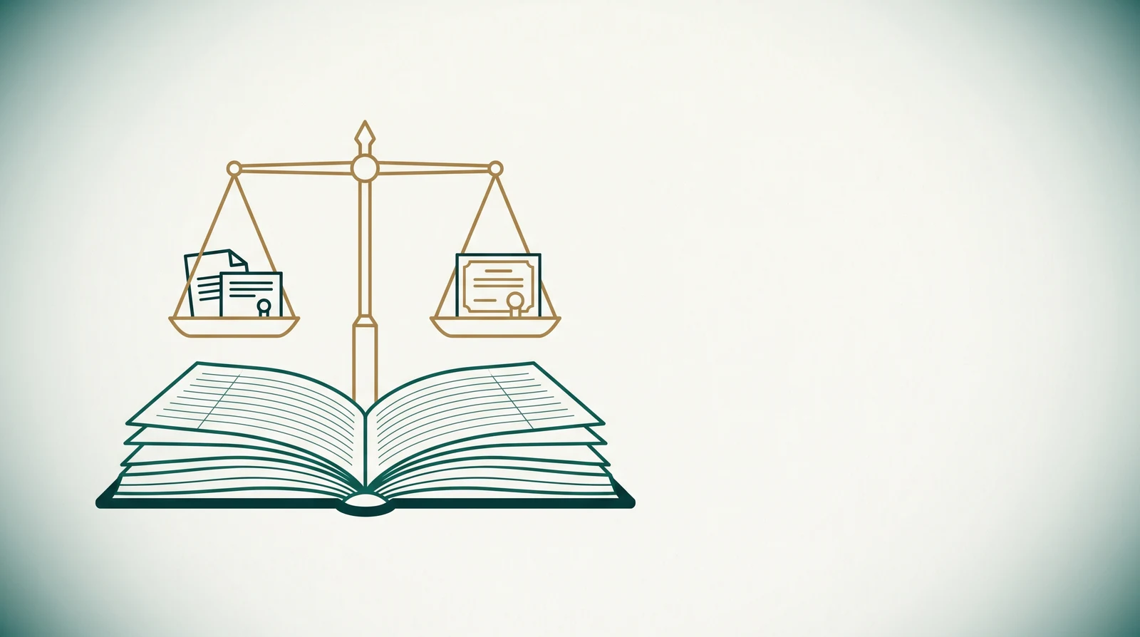 A level two-pan balance scale resting above an open ledger book, one pan holding a stack of documents and the other a single certificate, evoking a neutral, evidence-weighed comparison rather than a recommendation.